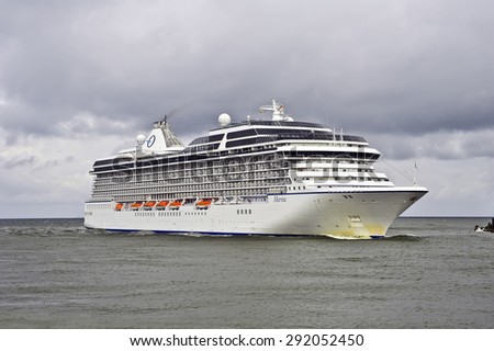 KLAIPEDA,LITHUANIA-JUNE 24:Cruise liner MARINA in the Baltic sea on June 24,2015 in Klaipeda,Lithuania.MS Marina- Oceania-class cruise ship, constructed in Italy for Oceania Cruises.