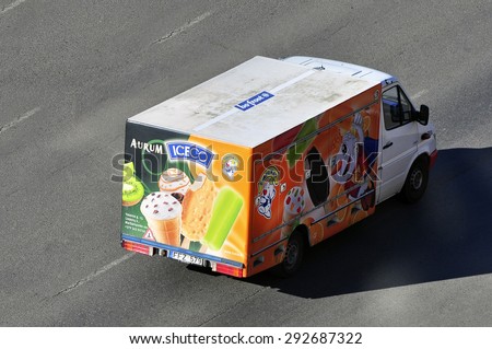 KLAIPEDA,LITHUANIA-JULY 01:truck of ice cream AURUM on the street on july 01,2015 in Klaipeda,Lithuania.