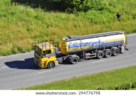 KLAIPEDA,LITHUANIA-JULY 02:oil truck on the street on July 02, 2015 in Klaipeda, Lithuania.
