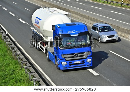 FRANKFURT,GERMANY - APRIL 24: oil truck on the highway on April 24,2015 in Frankfurt, Germany.