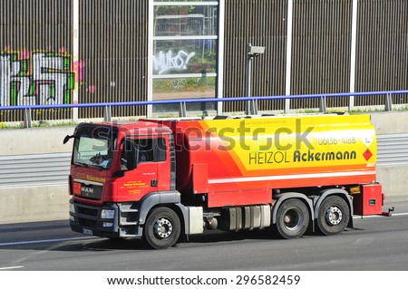 FRANKFURT,GERMANY - APRIL 24:oil truck on the highway on April 24,2015 in Frankfurt, Germany.