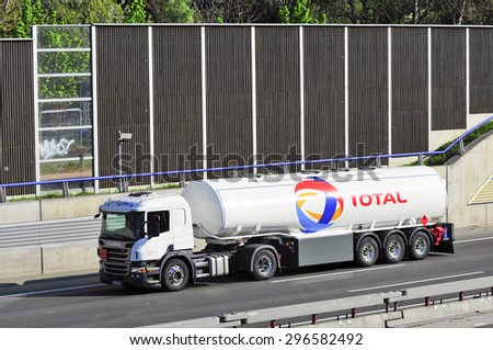 FRANKFURT,GERMANY - APRIL 24:oil truck on of TOTAL  the highway on April 24,2015 in Frankfurt, Germany.