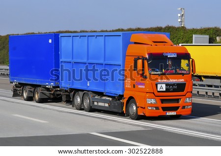 FRANKFURT,GERMANY-APRIL 10:MAN truck on the highway on April 10,2015 in Frankfurt,Germany.