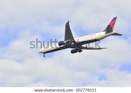 FRANKFURT,GERMANY-MARCH 28:airplane of DELTA AIR LINES on March 28,2015 in Frankfurt,Germany.Delta Air Lines, Inc. is a major American airline.