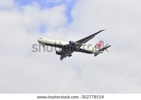 FRANKFURT,GERMANY-MARCH 28:airplane of DELTA AIR LINES on March 28,2015 in Frankfurt,Germany.Delta Air Lines, Inc. is a major American airline.