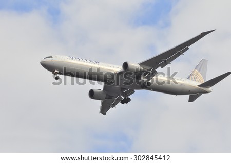FRANKFURT,GERMANY-MARCH 28:airplane of United Airlines on March 28,2015 in Frankfurt,Germany.United Airlines is a major American airline carrier headquartered in Chicago, Illinois.