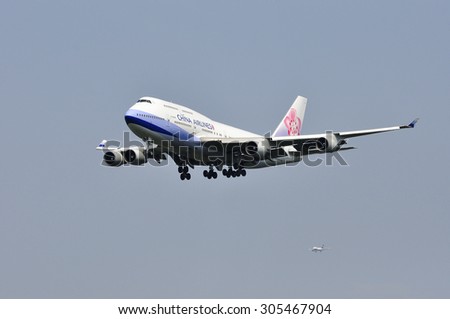 FRANKFURT,GERMANY-AUGUST 10:airplane of China Airlines on August 10,2015 in Frankfurt,Germany.China Airlines is the flag carrier and largest airline of the Republic of China.
