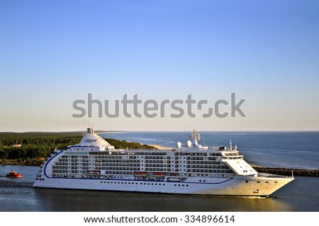 KLAIPEDA,LITHUANIA- JULY 03:Cruise liner Seven Seas Voyager in port Klaipeda on July 03,2014, Lithuania. Seven Seas Voyager is a cruise ship for Regent Seven Seas Cruises.
