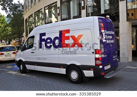 FRANKFURT,GERMANY-SEPT 11:FedEx van on September 11,2015 in Frankfurt,Germany.Fedex is one of largest package delivery companies worldwide with 300,000 employees USD 42.7 billion revenue (2012).