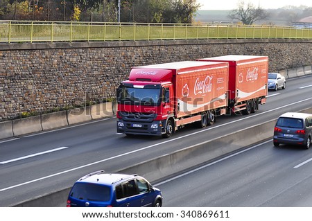 FRANKFURT,GERMANY-NOV 12: truck of Coca Cola on the higway on November 12,2015 in Frankfurt,Germany.
