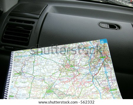directions on a map in a car whilst traveling