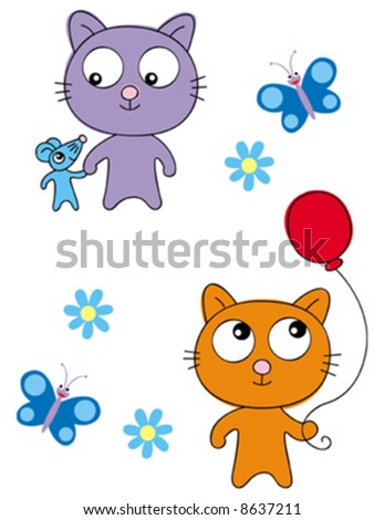 Cute Cartoon Kitten Characters Stock Vector Illustration 8637211