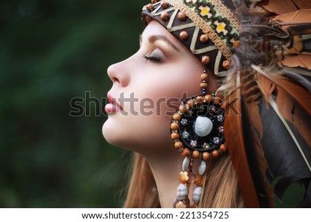 Native american, Indians in traditional dress, in the wild forest