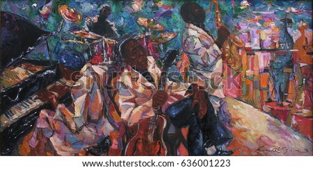 night club, jazz club, texture, oil painting, artist Roman Nogin, series \