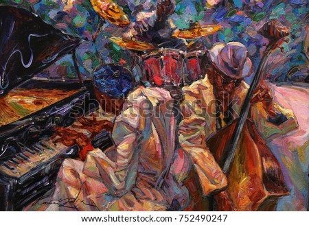 jazz singer, jazz club, jazz band,oil painting, artist Roman Nogin, series \