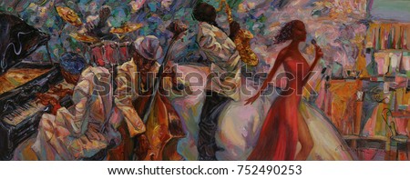 jazz singer, jazz club, jazz band,oil painting, artist Roman Nogin, series 