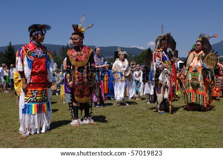 WEST VANCOUVER, BC, CANADA - JULY 10: Native Indian men participate in annual Squamish Nation Pow Wow on July 10, 2010 in West Vancouver, BC, Canada