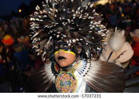 WEST VANCOUVER, BC, CANADA - JULY 10: Portrait of Native Indian boy taken during annual Squamish Nation Pow Wow on July 10, 2010 in West Vancouver, BC, Canada