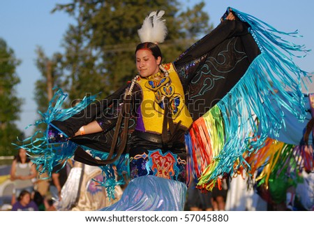 WEST VANCOUVER, BC, CANADA - JULY 10: Native Indian women dance during annual Squamish Nation Pow Wow on July 10, 2010 in West Vancouver, BC, Canada