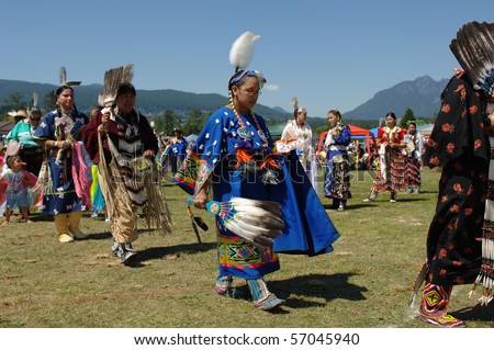 WEST VANCOUVER, BC, CANADA - JULY 10: Native Indian women participate in annual Squamish Nation Pow Wow on July 10, 2010 in West Vancouver, BC, Canada