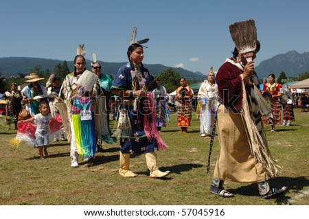 WEST VANCOUVER, BC, CANADA - JULY 10: Native Indian women participate in annual Squamish Nation Pow Wow on July 10, 2010 in West Vancouver, BC, Canada
