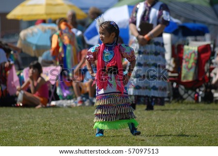 WEST VANCOUVER, BC, CANADA - JULY 10: Native Indian girl participates in annual Squamish Nation Pow Wow on July 10, 2010 in West Vancouver, BC, Canada