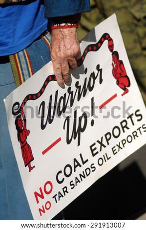 VANCOUVER, CANADA - SEP. 21, 2014: Thousands of people took part in the People\'s Climate March calling world leaders\' attention to global warming, Vancouver, Canada, on Sep. 21, 2014.