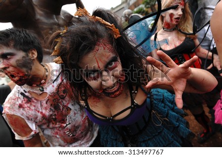 VANCOUVER, CANADA - SEPTEMBER 5, 2015: People dressed as zombies attend the annual Zombie Walk in Vancouver, Canada, Sep.5, 2015.