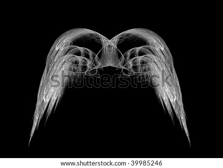 stock photo Monochrome black and white angel wings fractal emblem over 