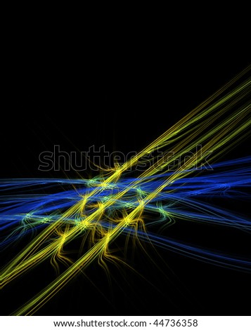 Abstract blue and yellow barbed wire design over black background with copy space at top.