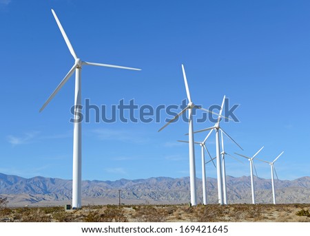Clean, Renewable Energy for the Future: Wind Turbines in Wind Farm, Southwest Desert, USA