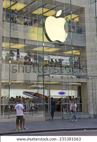 SYDNEY - CIRCA NOVEMBER 2014. Customers crowd inside the Apple Store on George Street in the Sydney CBD looking for the newest iPhone 6 which recently went on sale in Australia.