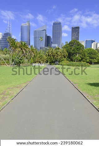 SYDNEY, AUSTRALIA Ã¢Â?Â? NOVEMBER 7, 2014.  Sydney is one of the greener cities with ample space for parks and gardens as the Royal Botanic Gardens demonstrate with a backdrop of skyscrapers.