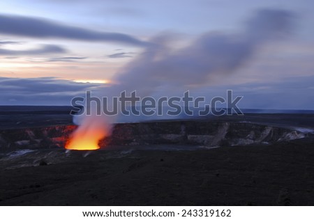 Fire and steam erupting from Kilauea Crater (Pu\'u O\'o crater), Hawaii Volcanoes National Park, Big Island of Hawaii