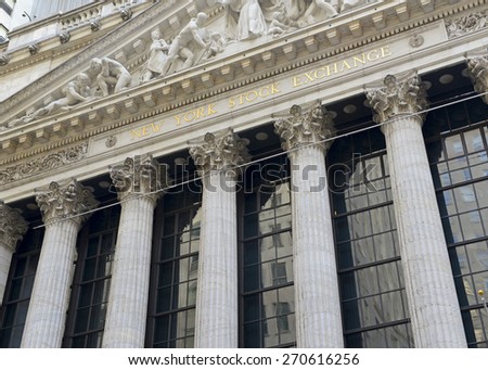 NEW YORK CITY - CIRCA APRIL 2015. Known as a symbol of capitalism and prosperity, The New York Stock Exchange is also popular tourist attraction located in downtown Manhattan.