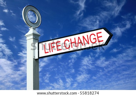 Traditional white wooden finger post life change sign