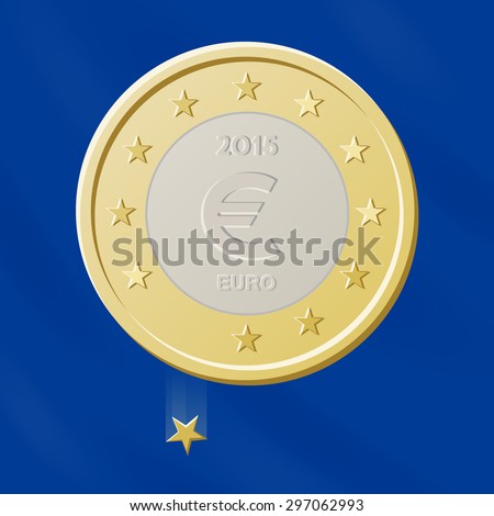 Euro coin loses one star (country in euro-zone).\
Illustration is devoted to EU membership and currency crisis, risk of member exit, exit from euro-zone.