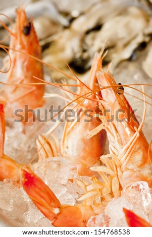 shrimp and oysters on ice