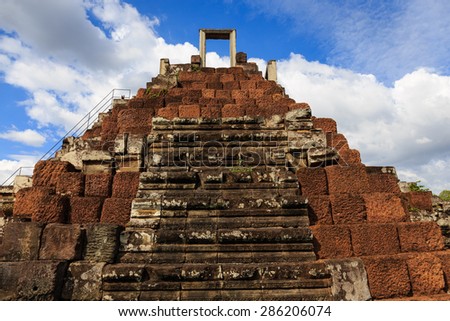 Collapsed Pyramid in Bapuon Temple, only door frame leaved on top of pyramid.