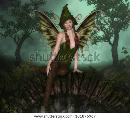 Forest Fairy sitting on the bridge forest