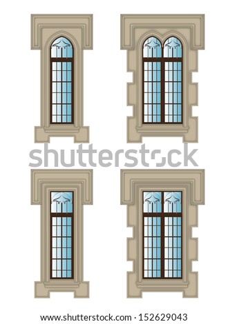 Set of gothic windows with stone surrond, eps10