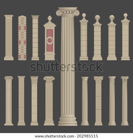 pillar column antique ancient old roman greek architecture vector set