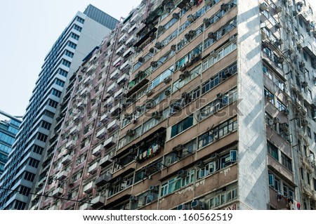 hong kong crowded residential block with so-called \