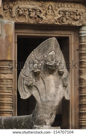 Naga statue at Prasat Hin Phanom Rung in Burirum province The five-headed snakes face all four directions