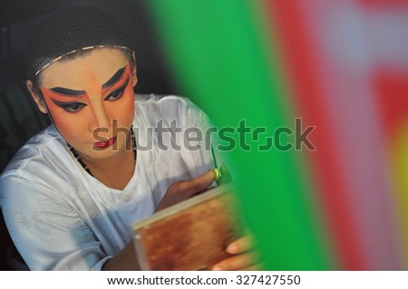 BANGKOK THAILAND - October 2010: Actor makeup for Chinese opera. Chinese opera is an ancient drama in musical way
