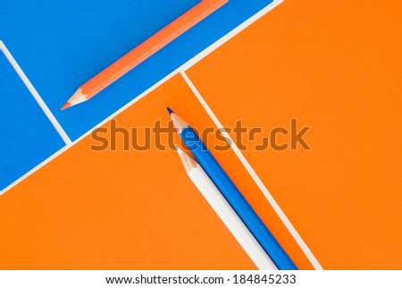 orange and blue desktop arrangement