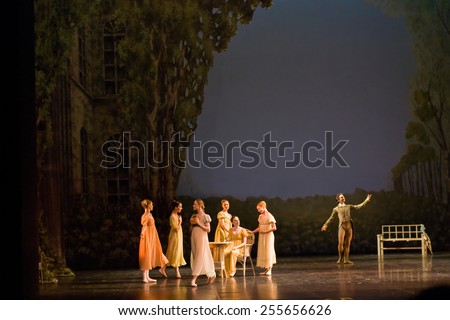BERLIN; GERMANY - MAY 19 : Group scene during \'ONEGIN\' photo rehearsal at Staatsballett Berlin on May 19; 2011 in Berlin; Germany.