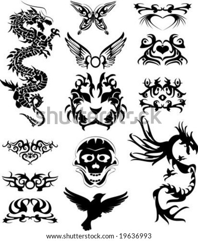 stock vector Vector illustration of a set of tribal tattoo