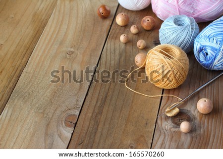 Materials For Needlework On Wooden Table Texture