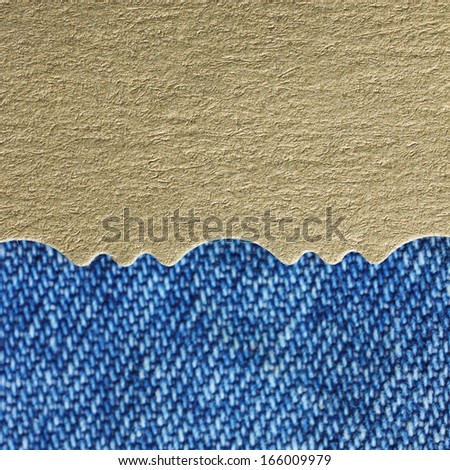 Golden paper and blue jeans texture background square